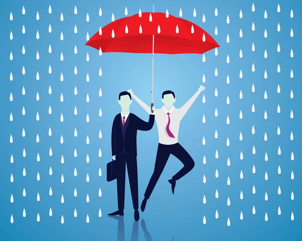 Concepto de protección de seguros. Empresario y paraguas. Vector — Vector de stock