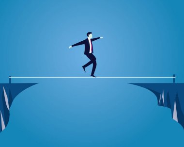 İpe yürüyüş iş adamı. İş kavramı mücadelesine risk