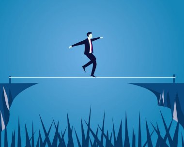 İpe yürüyüş iş adamı. İş kavramı mücadelesine risk