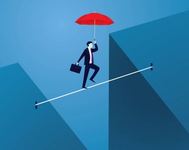 İpe yürüyüş iş adamı. İş kavramı mücadelesine risk