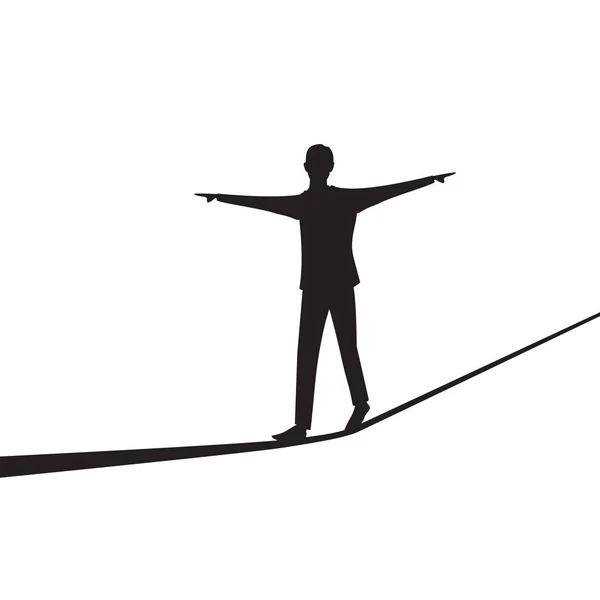 ロープの上を歩くビジネスマン。ビジネス コンセプトでリスク チャレンジ — ストックベクタ