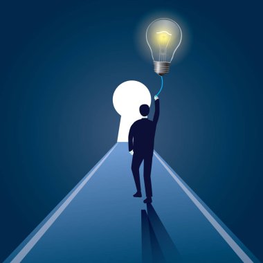 İşadamı ve fikir çözüm sembolü olarak Lighbulb. Vektör Illustr