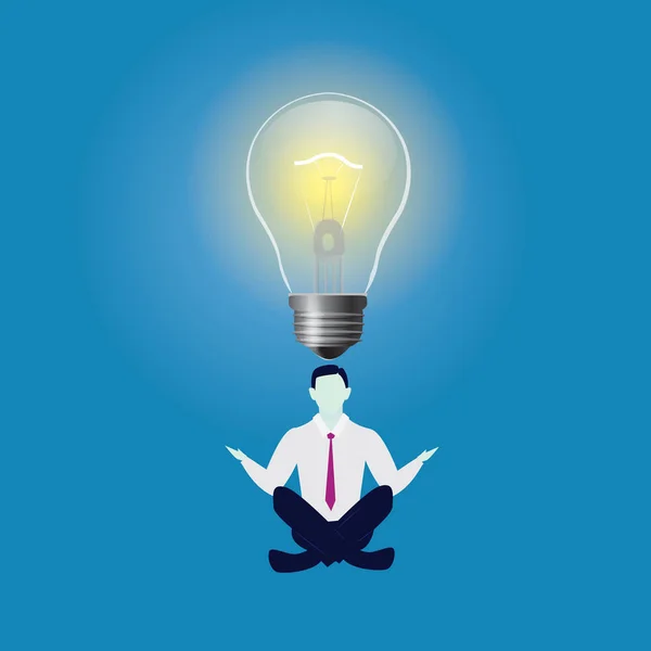 Unternehmer und Glühbirne als Ideenlösungssymbol. Vektor illustr — Stockvektor