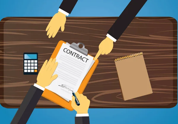 Podpisanie umowy prawnej pojęcia kontrakt. Ilustracja wektorowa — Wektor stockowy