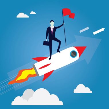 İşadamı fethetmek engel, roket başlangıç kavramı sürme