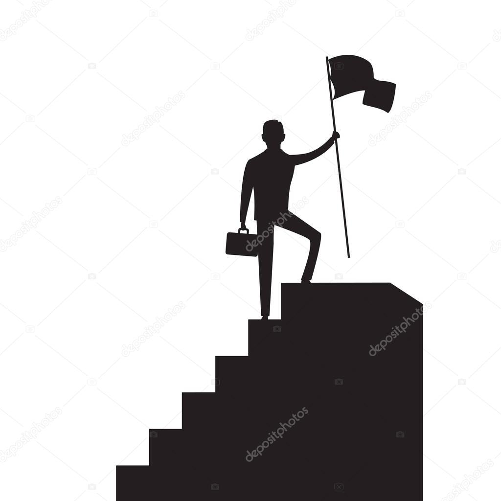 Businessman Conquer Obstacle, Black White Silhouette