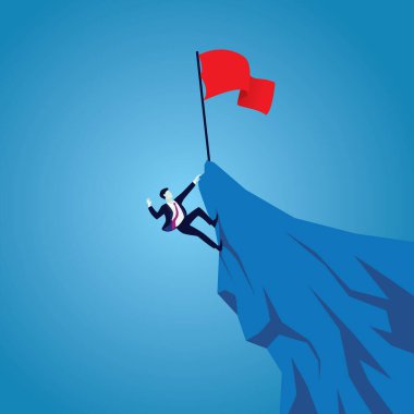 Vektör çizimi. İş konseptinde mücadele ya da sıkı çalışma. İş adamları başarıya ulaşmak için dağa tırmanıyor. En üst konumda olmak için çok çalışıyorsun.