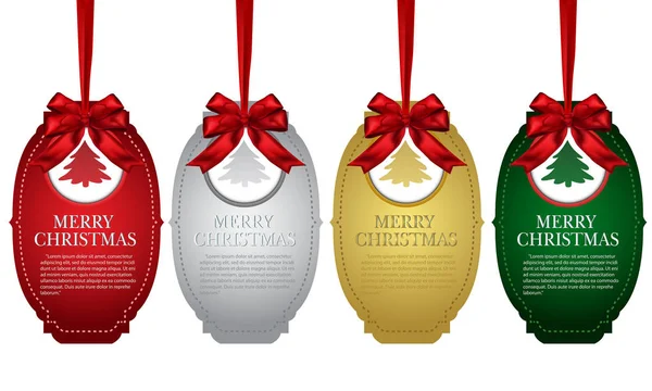 Şerit yay etiketleri, kırmızı altın gümüş ve yeşil renkli Etiketler kümesi.