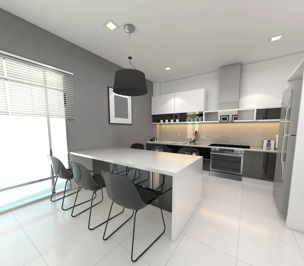 Cucina moderna in stile bianco e nero . — Foto Stock