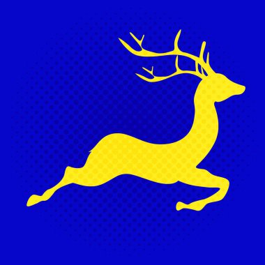 mavi çizgi roman zemin üzerine sarı Ren geyiği. vektör çizim