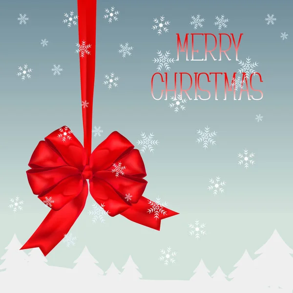 Noel kağıt kartı kırmızı yay kurdele ile. Kış arka plan. 