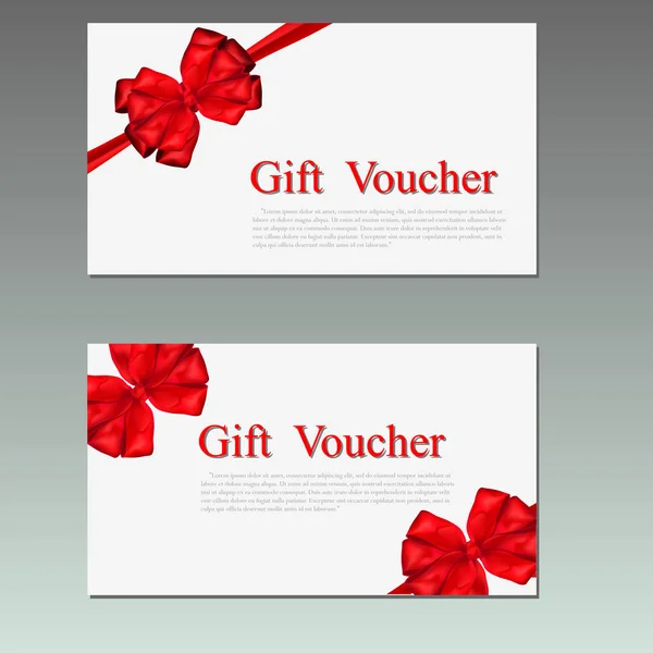 Kırmızı yay şerit hediye çeki şablonu. Vektör çizim