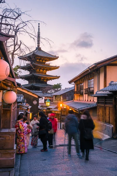 Kyoto Japão Janeiro 2018 Yasaka Pagoda Sannen Zaka Street Pôr — Fotografia de Stock