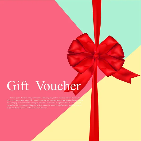 Hediye çeki güzel renkli şablonu kırmızı yay şerit. Vektör çizim