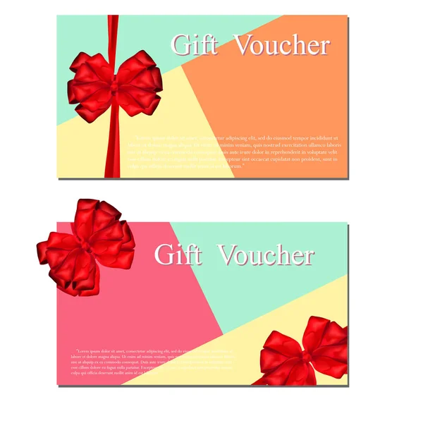 Gift Voucher Beautiful Colorful Template Red Bow Ribbon Vector Illustration — Stock Vector