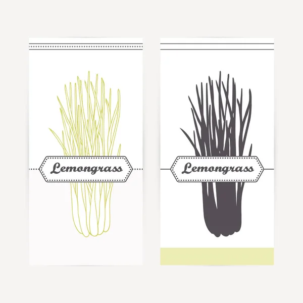 Hand drawn lemongrass in outline and silhouette style. Spicy herbs — Stock Vector