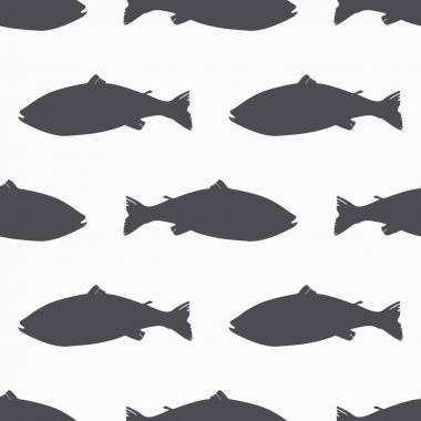 Somon Balık siluet seamless modeli. Deniz ürünleri et. Arka plan zanaat gıda ambalajlama için