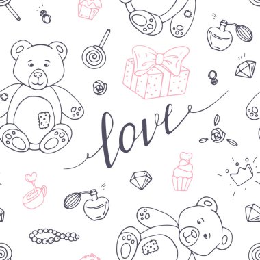 Sevgililer günü anahat Dikişsiz desen aşk el ile işaret çizilmiş