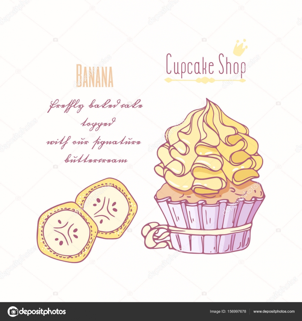 Hand Drawn Cupcake With Doodle Buttercream For Pastry Shop Menu