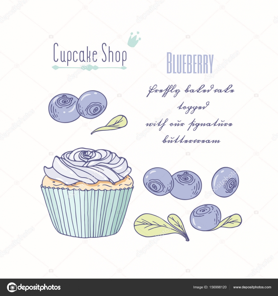 Hand Drawn Cupcake With Doodle Buttercream For Pastry Shop Menu