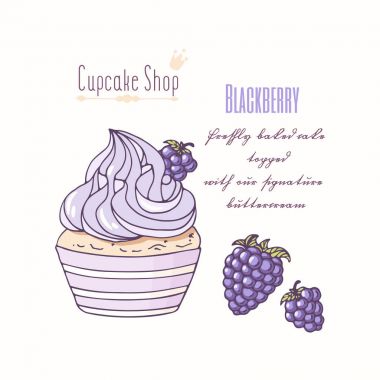 Elle çizilmiş cupcake doodle buttercream pasta dükkanı menü için ile. BlackBerry lezzet
