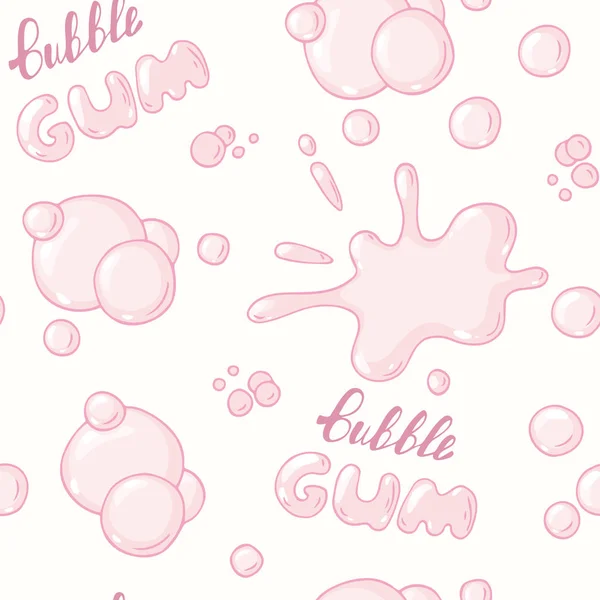 Modello senza cuciture in gomma da masticare disegnata a mano. Bubble gum segno scritto a mano. Sfondo rosa — Vettoriale Stock