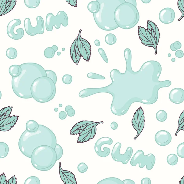 Seamless pattern with hand drawn bubble gum. Mint flavor — Stock Vector