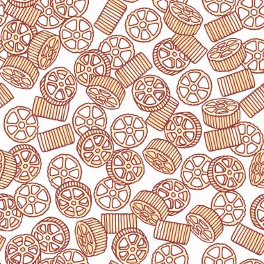 Elle çizilmiş makarna rotelle veya ruote seamless modeli. Restoran veya gıda ambalaj tasarımı için arka plan