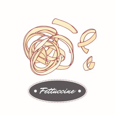 Elle çizilmiş makarna fettuccine beyaz izole. Öğe için restoran veya gıda ambalaj tasarımı