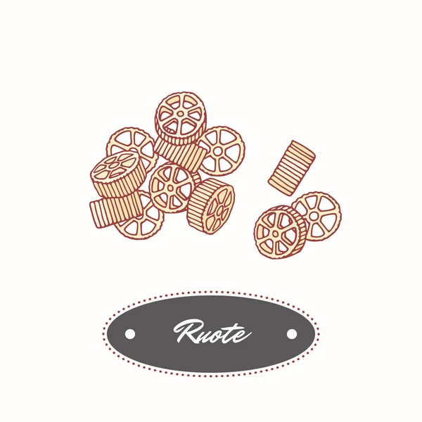 Rotelle de pasta dibujado a mano o ruote aislado en blanco. Elemento para restaurante y diseño de paquetes de alimentos — Vector de stock