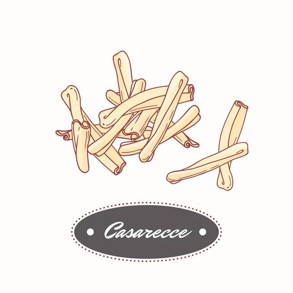 Hand drawn pasta casarecce isolated on white. Element for restaurant or food package design — Stock Vector