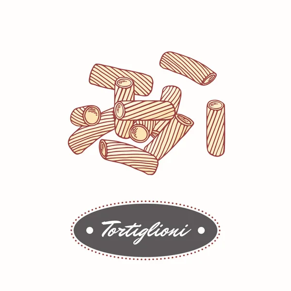 Tortiglioni di pasta trafilata a mano - tortellini isolati su bianco. Elemento per la progettazione di ristoranti o pacchetti alimentari — Vettoriale Stock