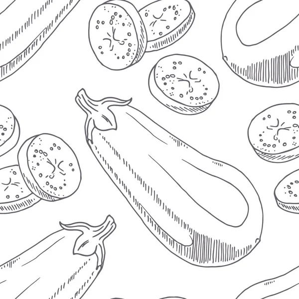 Hand dragna sömlösa mönster med aubergine. Monokrom bakgrund i skiss stil — Stock vektor