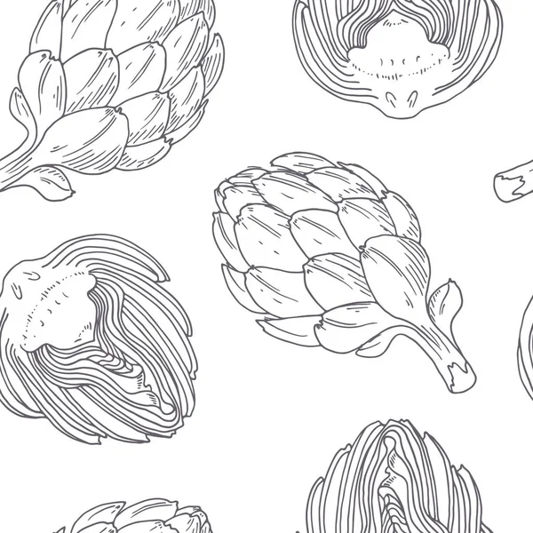 Hand drawn seamless pattern with artichoke. Monochrome background in sketch style — Stock Vector