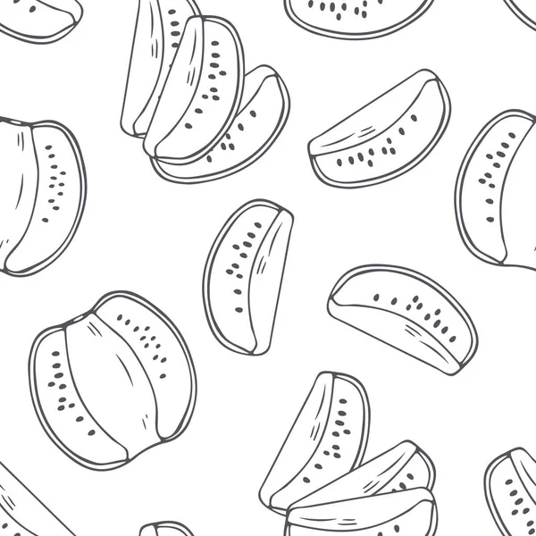 Esquema dibujado a mano patrón sin costura con kiwi. Fondo alimenticio blanco y negro — Vector de stock