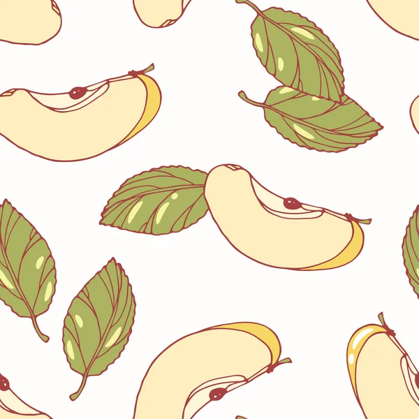 Handgezeichnetes nahtloses Muster mit Apfel. Hintergrund für Café, Küche oder Lebensmittelpaket — Stockvektor