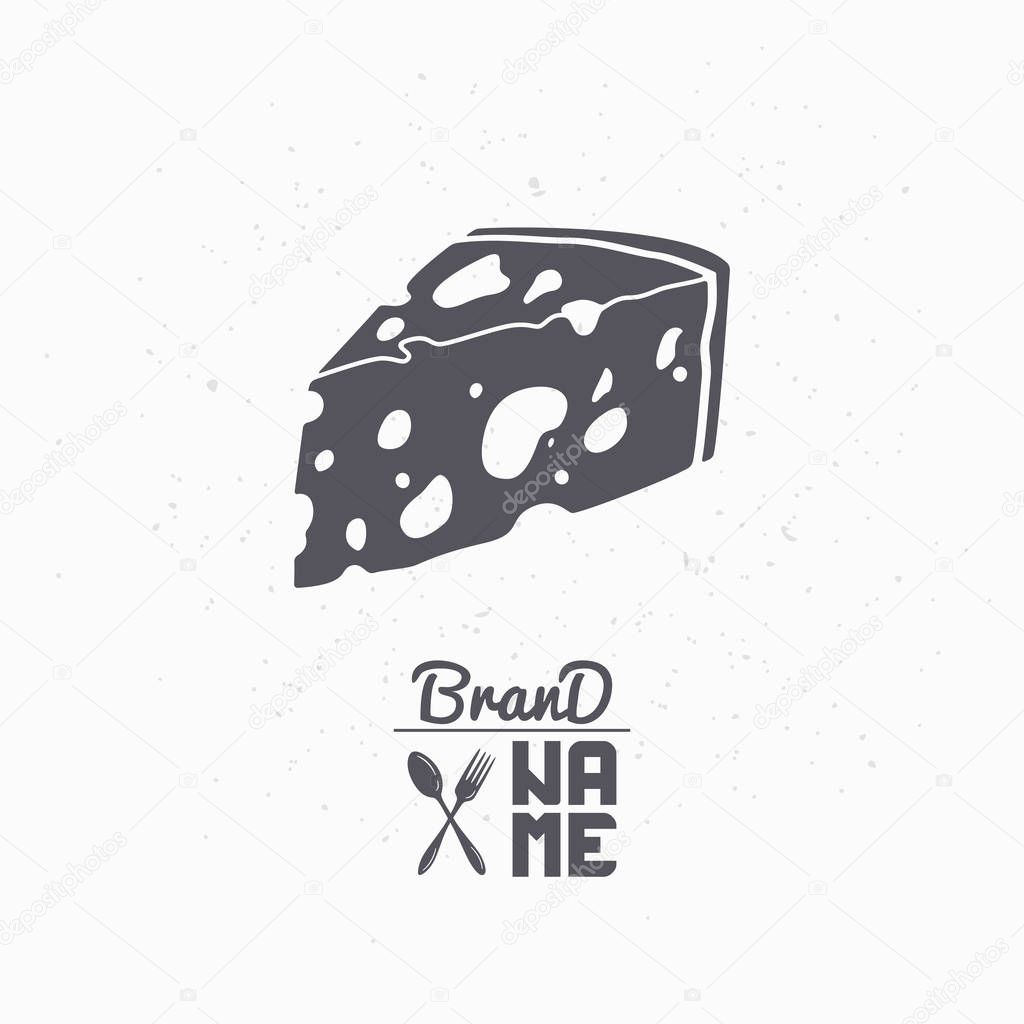 Hand drawn silhouette of cheese. Food store logo template for craft packaging or brand identity