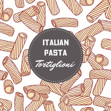 El makarna tortiglioni - çizilmiş desenle tortellini. Gıda ambalaj tasarımı için arka plan