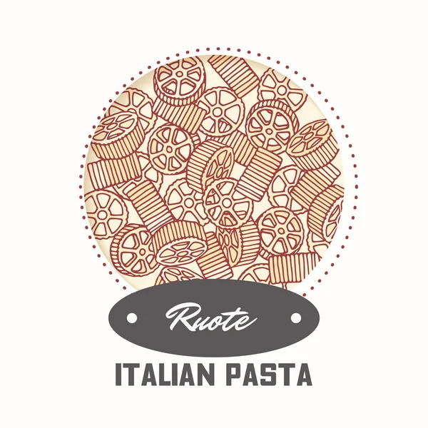 Sticker with hand drawn pasta rotelle or ruote isolated on white. Template for food package design — Stock Vector