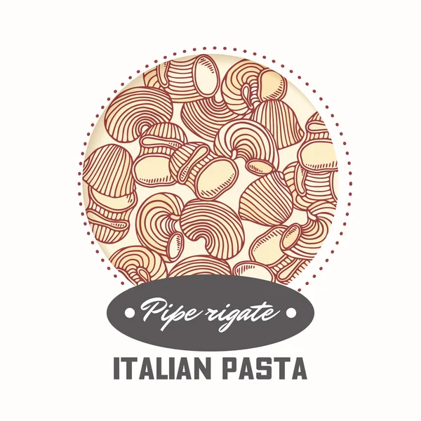 Aufkleber mit handgezogener Pasta-Pfeife rigate isoliert auf weiß. Vorlage für die Gestaltung von Lebensmittelverpackungen — Stockvektor