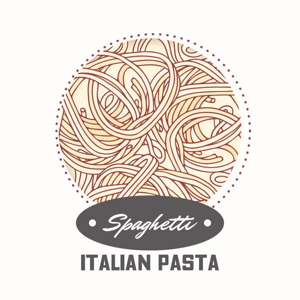 Pegatina con espaguetis de pasta dibujados a mano aislados en blanco. Plantilla para el diseño del paquete de alimentos — Vector de stock