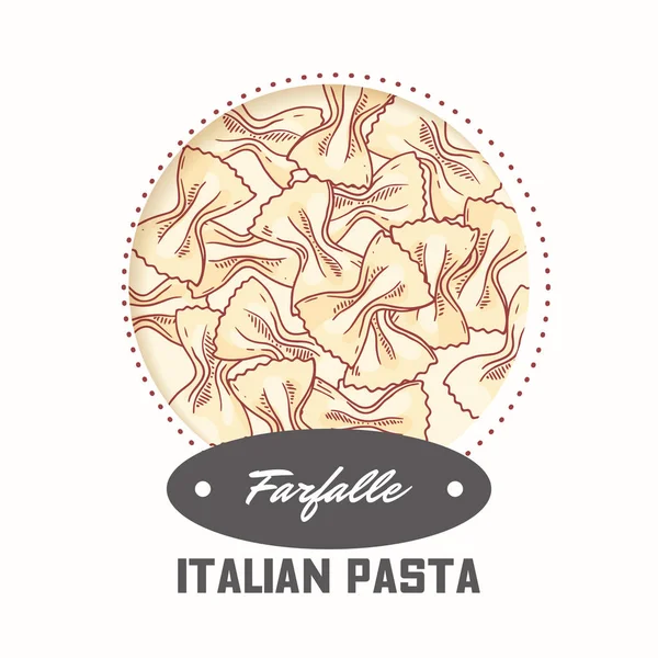 Aufkleber mit handgezeichneten Pasta Farfalle isoliert auf weiß. Vorlage für die Gestaltung von Lebensmittelverpackungen — Stockvektor