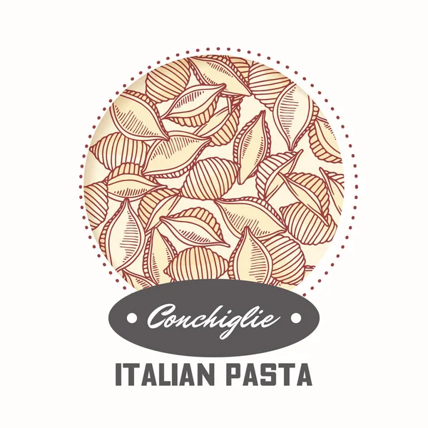 Sticker with hand drawed pasta conchiglie isolated on white. Шаблон для оформления продуктовых наборов — стоковый вектор