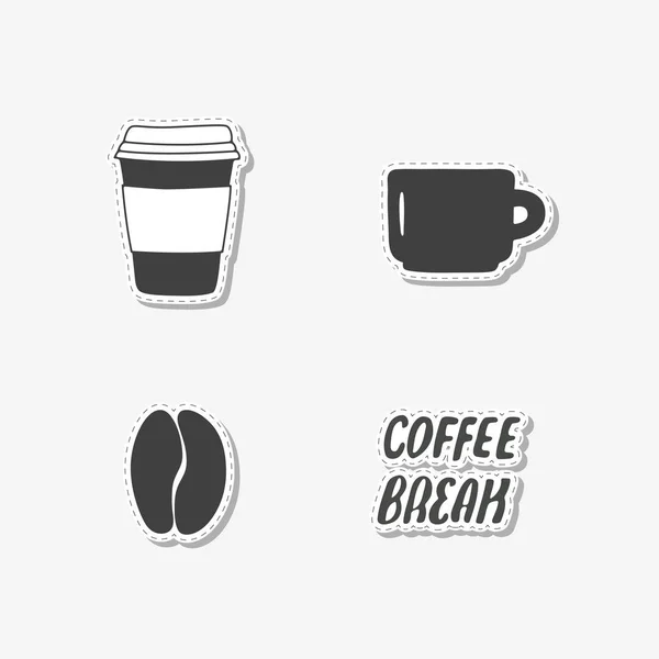 Sada ručně kreslené samolepky s coffee bean, hrnek, pohárek a znamení. Šablony pro návrh nebo brand identity — Stockový vektor
