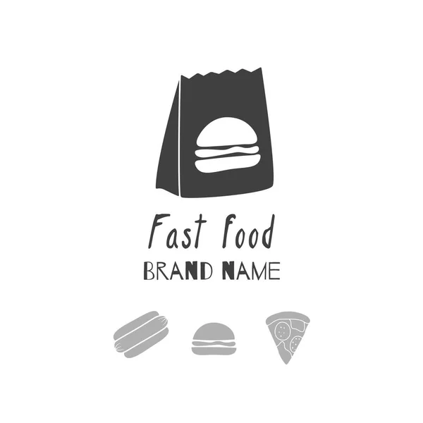 Kézzel rajzolt körvonalai. Fast food logo sablonok kézműves csomagolásán vagy a márka identitás — Stock Vector