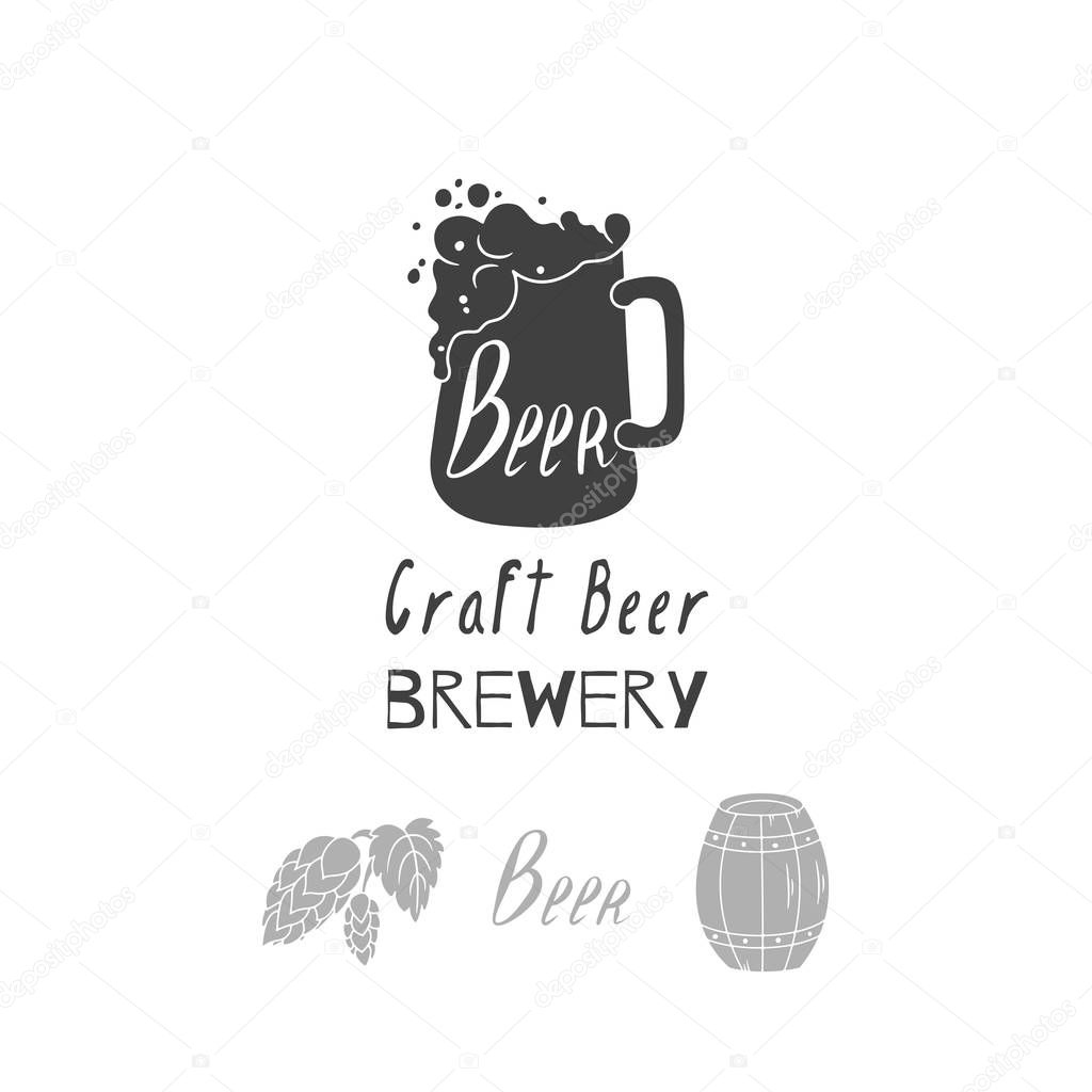 Hand drawn silhouettes. Brewery logo template for craft packaging or brand identity