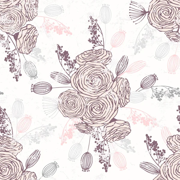 Romantik el çiçekleri ile çizilmiş seamless modeli. Arka plan bahar çiçek buketleri ile — Stok Vektör