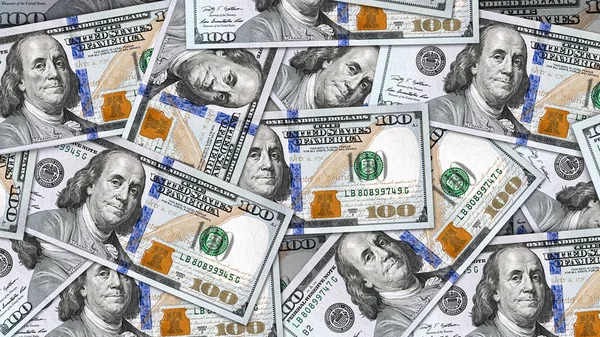 Detailní Záběr Bankovek Peníze Pozadí Spoustou 100 Americké Dolarové Bankovky — Stock fotografie