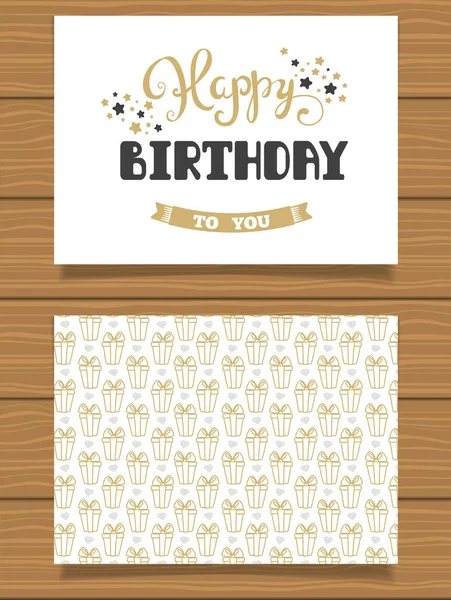 Happy Birthday Lettering greeting card and its reverse side with an abstract design. — Stock Vector