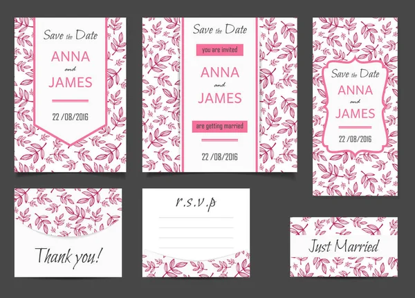 Bel ensemble de mariage de matériaux imprimés avec un design abstrait. Carte d'invitation de mariage, enregistrer les cartes de date, R.S.V.P. et carte de remerciement . — Image vectorielle